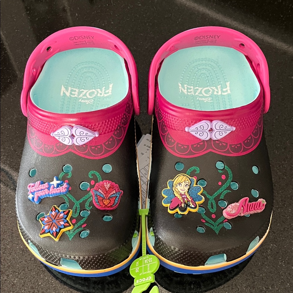 Disney Frozen Kids CROCS - Black and Pink
